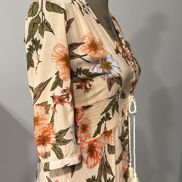 Jaase peach/orange floral bohemian maxi dress with button stern front size XS - Picture 5 of 11